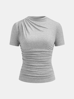 Commense Ruched Fitted Short Sleeve Top